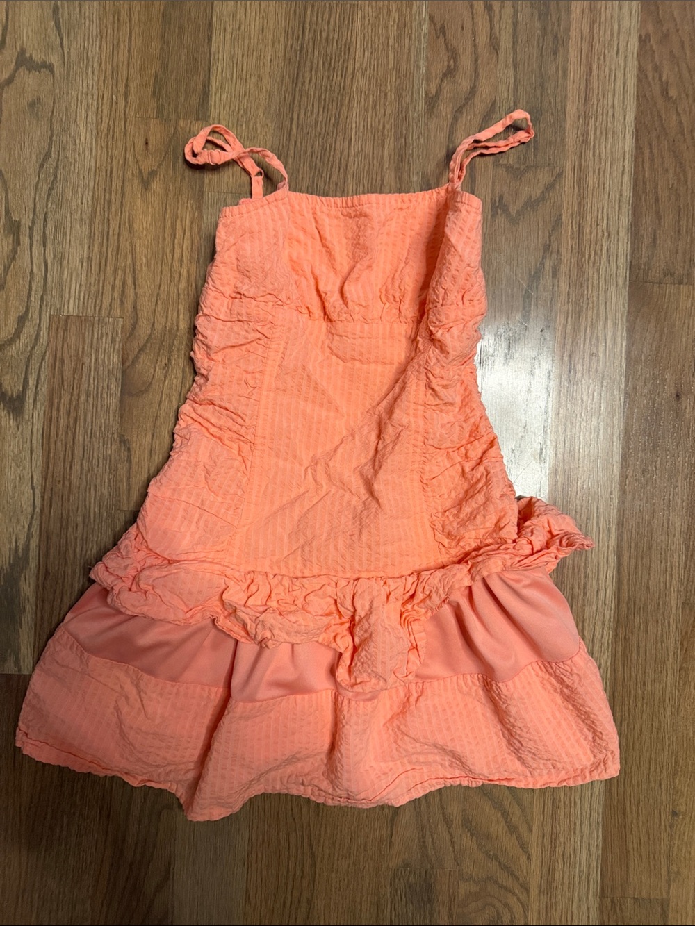 art class Coral-Peach Ruffle Sundress for Girls